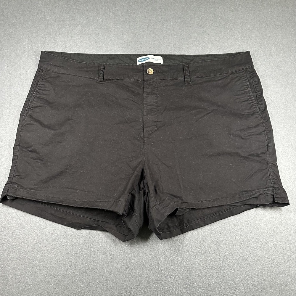 Old Navy High Rise Shorts Womens 22 Plus Black Chino 5 Inseam Stretch Casual